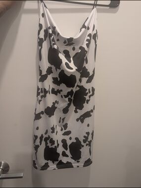 SHEIN Black & White Cow Print Cowl Neck Mini Dress